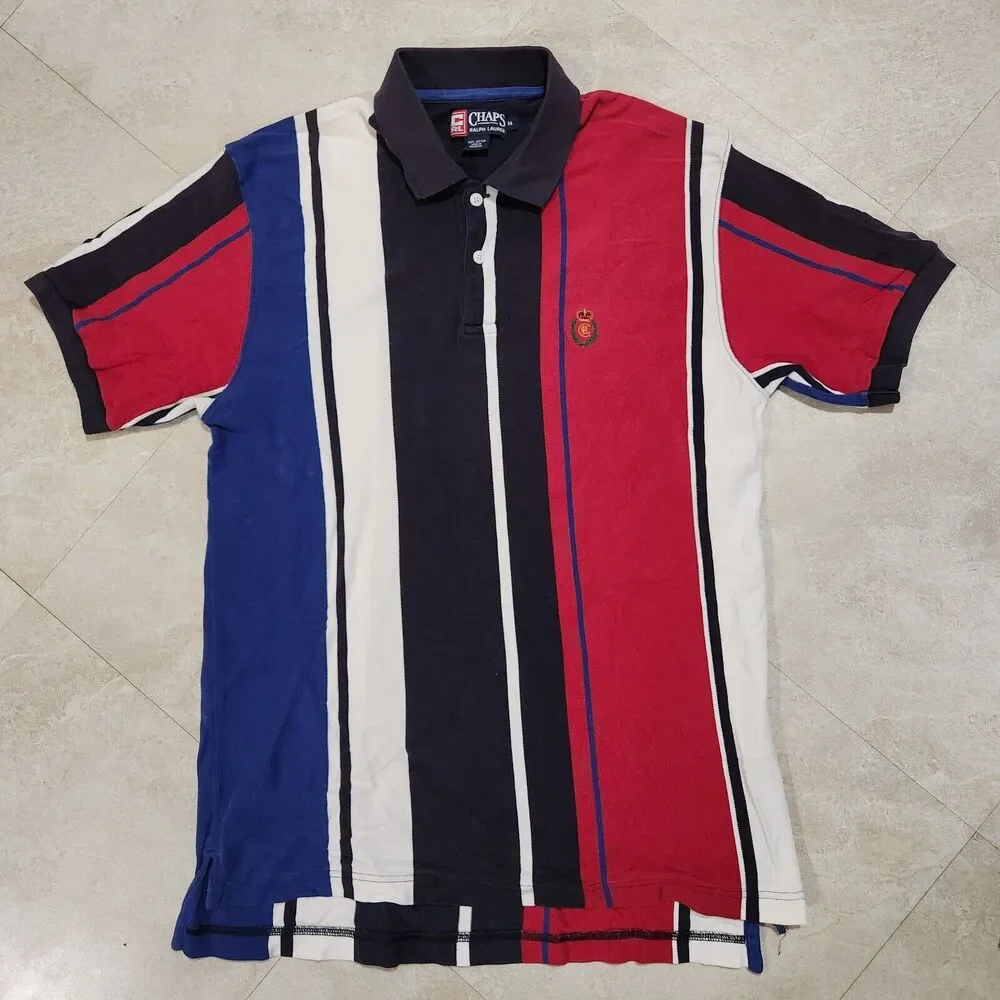 VTG 90s Chaps Ralph Lauren Polo Mens M Medium Colorblock‎ Stripe T Shirt 1990s